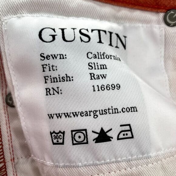Gustin Selvedge Jeans Men's 28 x 32* Orange Slim California Raw Button Fly Denim - Picture 9 of 13